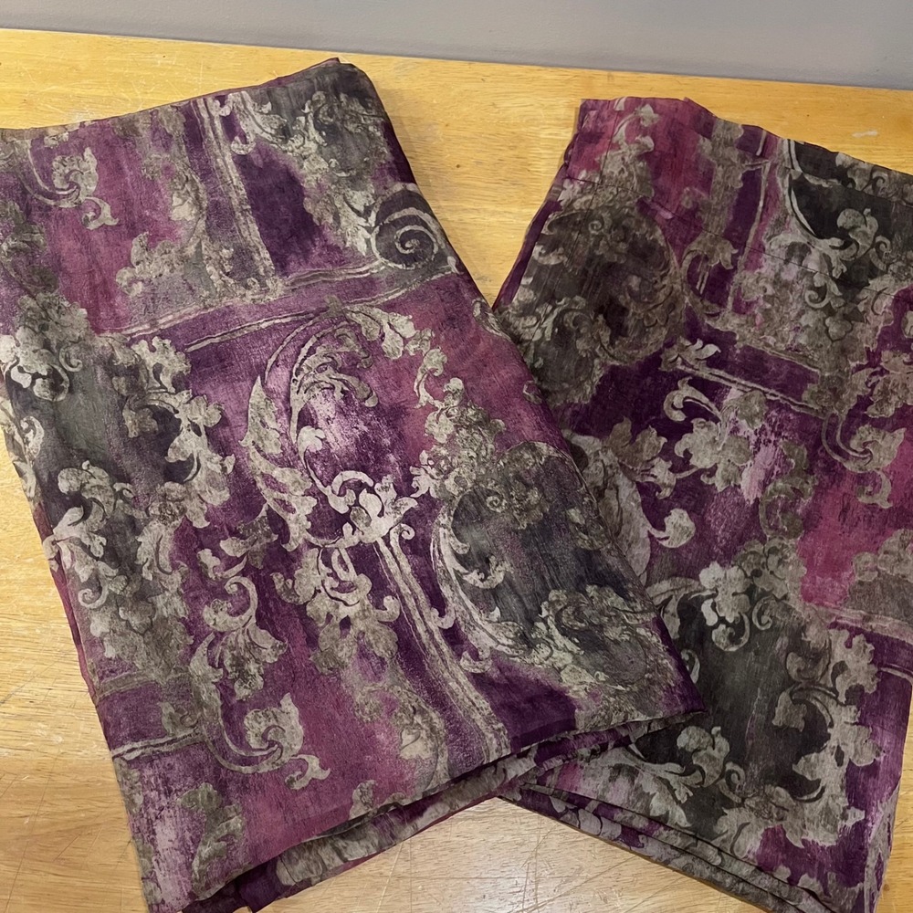 JCP Home Purple Damask Sheer Curtain Panels 48x84 Set of 2 Vtg Gothic Victorian